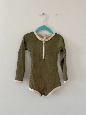 Zulu & Zephyr Mini Rib Rashie Onesie - Khaki - Size 4